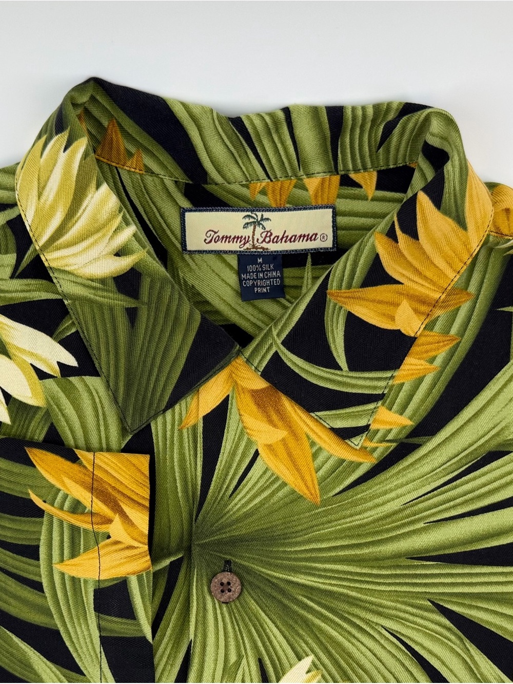 Tommy Bahama Green & Yellow Tropical Leaf Silk Camp Shirt